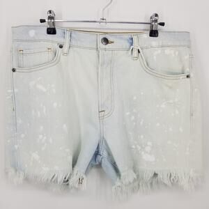 FRAME Le Slouch Denim Shorts 29 High Rise Waist Raw Frayed Hem Paint‎ Splatter